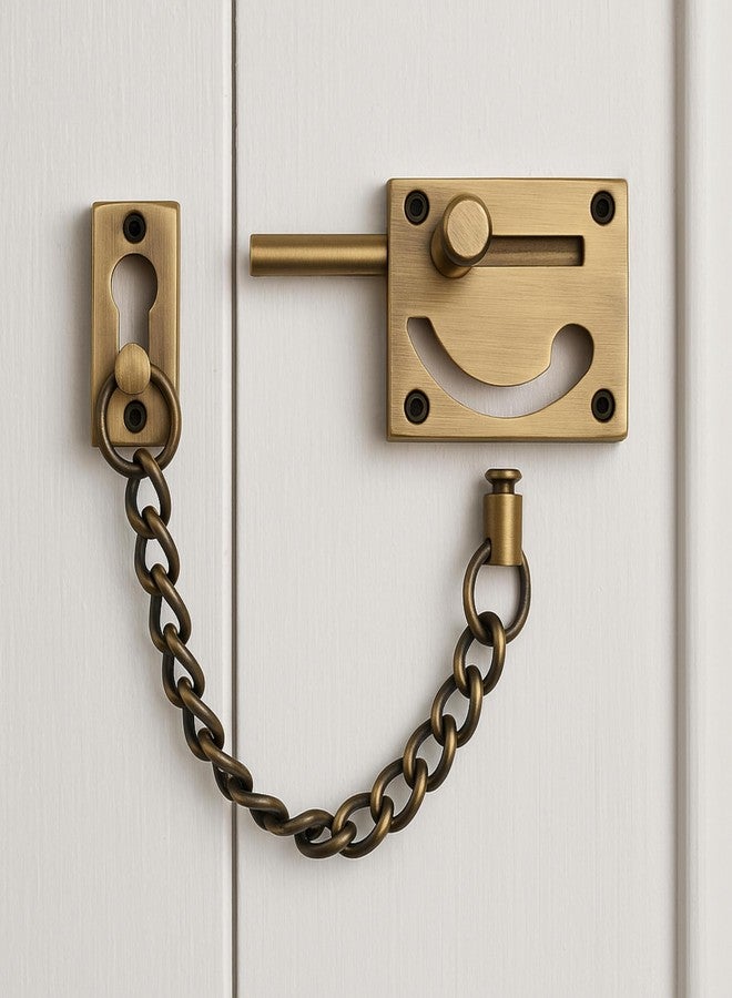 إكسبرت سلسلة باب عتيقة من النحاس الأصفر مع مزلاج من إكسبرت، قفل سلسلة باب قطعة واحدة، قفل باب، أقفال أبواب للباب الرئيسي، قفل سلسلة باب للباب الرئيسي، قفل أمان للباب، أقفال داخلية للباب الرئيسي للمنزل - Image 1